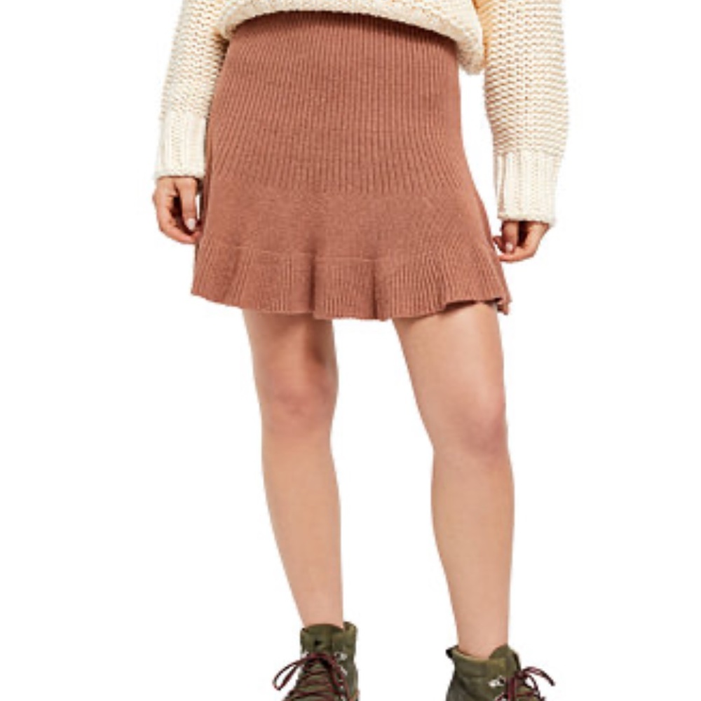 Free People Solid Gold Ribbed Skirt XS